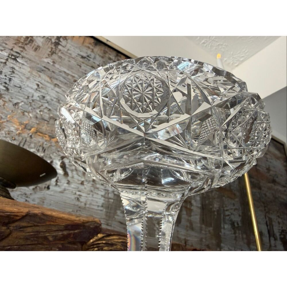 Elegant antique American Brilliant Period–style cut crystal compote heavy - Picture 8 of 9